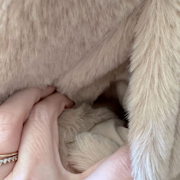 Forever 21 Cozy Light Brown Faux Fur Teddy Bear Zip Up Hooded Bomber Jacket Sz M - Picture 4 of 10